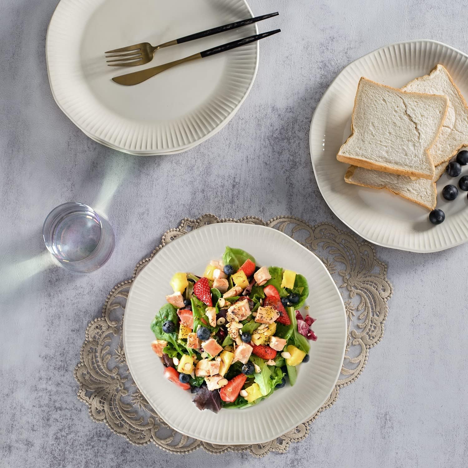 | Ceramic Dinner Plates Set of 4, Hasense Ivory White Dish Set Serving Plates, 10.6" Kitchen Porcelain Serving Dishes, Lotus Leaf Shape Modern Plate Set Microwave Oven and Dishwasher Safe: Dinner Plates