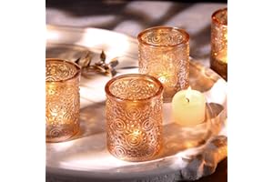 Volens Gold Votive Candle Holders Bulk Set of 24, Vintage Wedding Decorations for Table Reception, Embossed Glass Tealight Candle Holder for Birthday, Parties&Home Decor