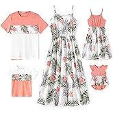 PATPAT Family Matching Outfits Mommy and Me Dresses Spaghetti Sleeveless Summer Vacation Hawaiian Dress and T-Shirts Sets