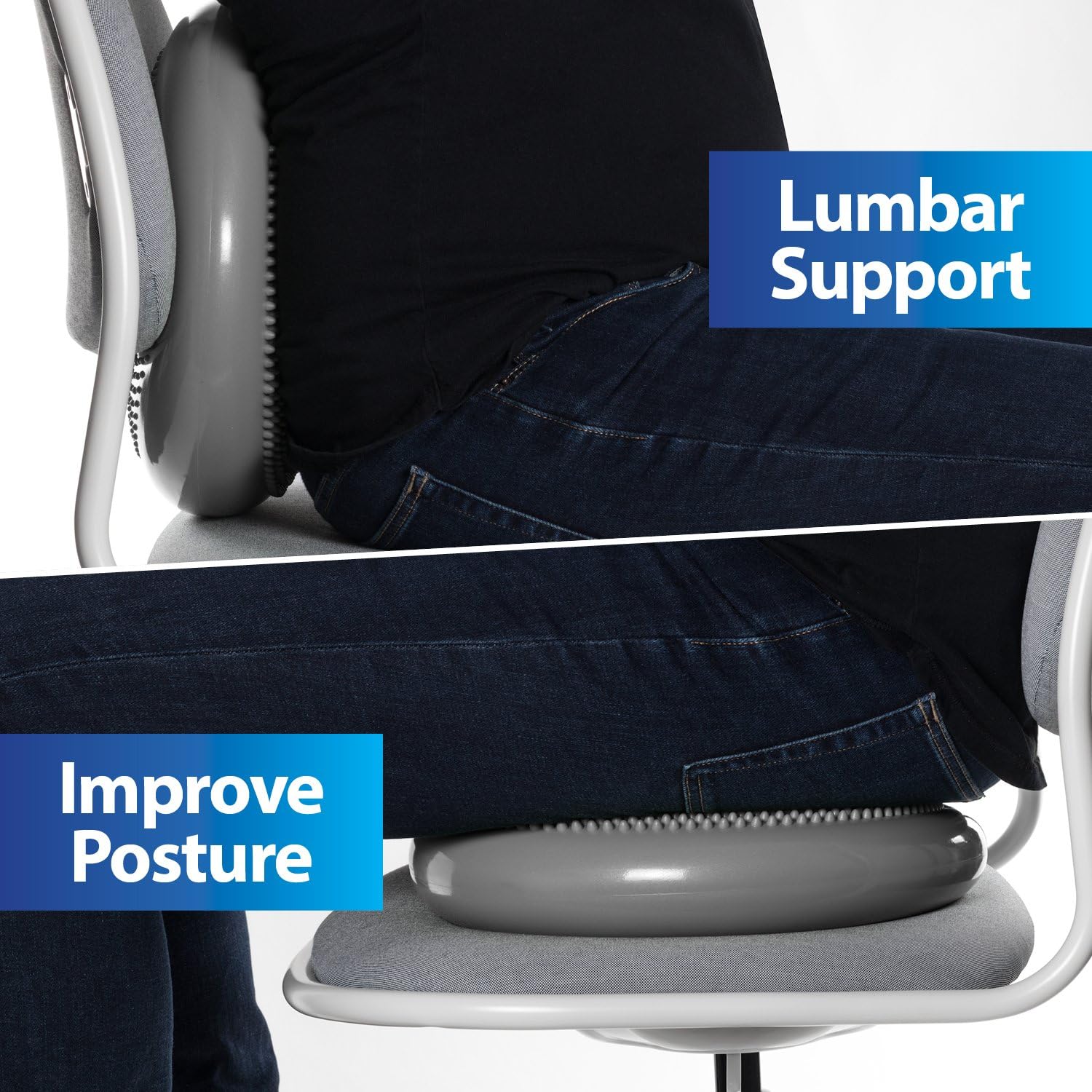 Balance Disc-Stability Wobble Cushion-Lumbar Support For Desk and Office Chair, Lower Back Pain Relief and Support-Kid’s Wiggle Seat For Classrooms-Home Gym Workout Equipment - Pump Included (Silver) : Sports & Outdoors