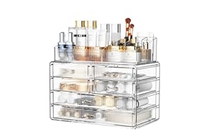 ZHIAI Stackable Storage Drawers, Acrylic Bathroom Counter Organizer Clear Makeup Organizers for Vanity, Kitchen Cabinets, Bathroom, Undersink, Home Organization and Storage (1 Top 6 Drawers)