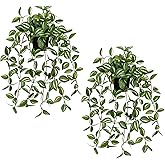 2 Pack Fake Hanging Plants for Shelf in Back Pot, Small Artificial Hanging Ivy Vine Plants Indoor Fake Potted Greenery Plant Decor Room Bathroom Wall End Table Mimi Faux Wandering Jew Plant Set
