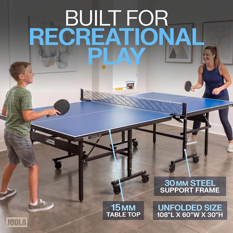 Mesa Interior de 15 Unidades, Interior – Mesa de Tenis de Mesa Profesional de MDF con Red de Ping Pong de Abrazadera rápida y Juego de Postes – Fácil Montaje en 10 Minutos – Mesa de Ping Pong