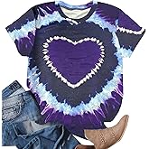 Valentines Shirt Women：Cute Tie Dye Heart Shirts for Women Valentine Day Lover Tee Tops