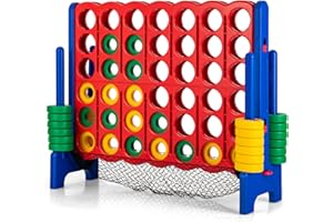 Costzon Giant 4-in-A-Row, Jumbo 4-to-Score Giant Game Set for Kids & Adults, Indoor Outdoor Yard Connect Game, 3.5FT Tall with 42 Jumbo Rings & Quick-Release Slider, Perfect for Family & Party Games