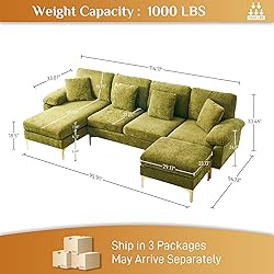 Wrofly U-Shaped Sectional Sofa Couch, 114" Comfy