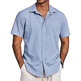 COOFANDY Men's Beach Summer Shirts Linen Texture Shirts Short Sleeve Casual Button Down Shirt