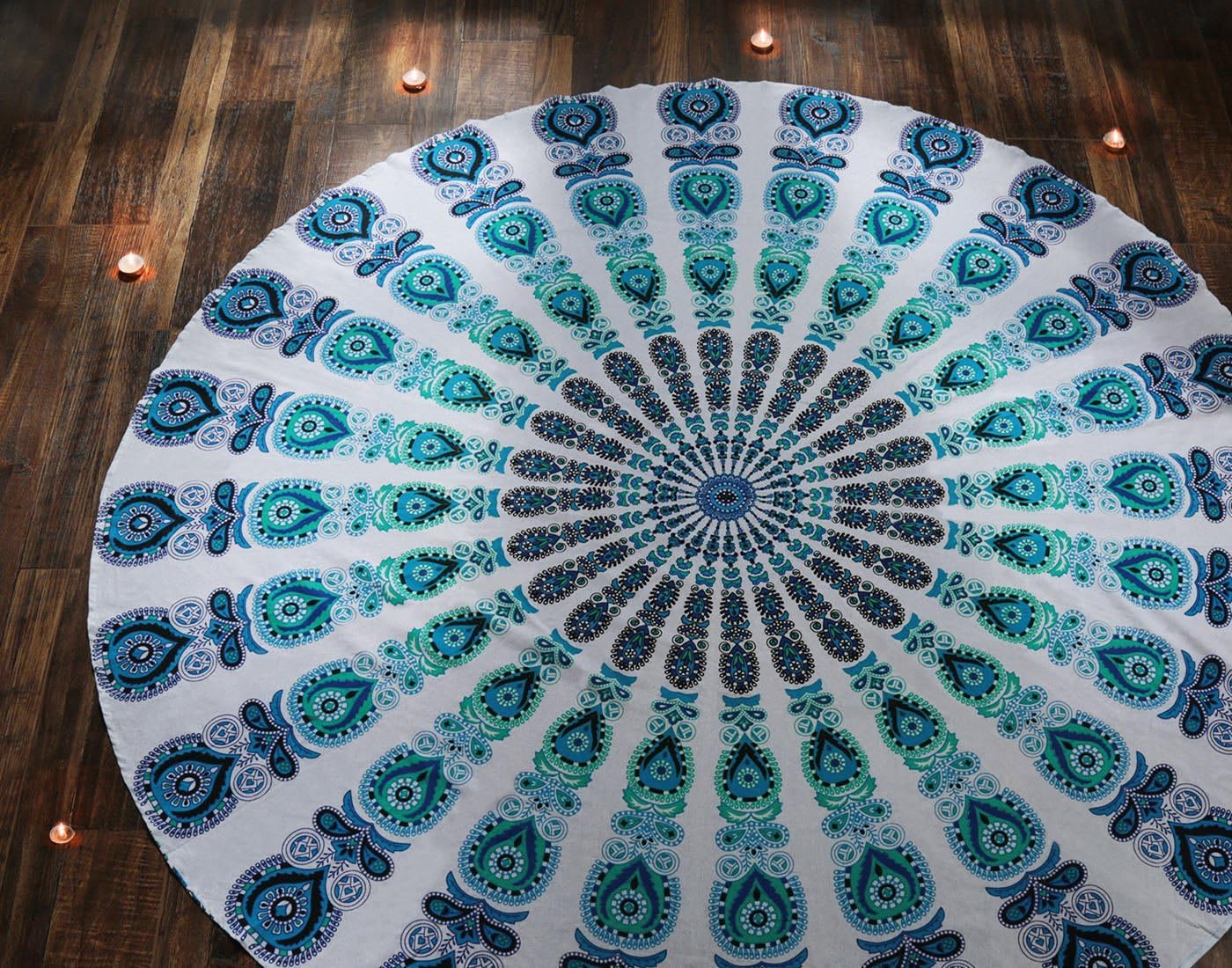 Devanshi Art Creations 72'' inches Peacock Ombre Tapestry Mandala Boho Bohemian Round Beach Blanket Towel Throw Table Cloth Cover Garden Picnic Mat, Mediation Mat, Yoga Mat, Wall Hanging Round Tapestry 72" inches