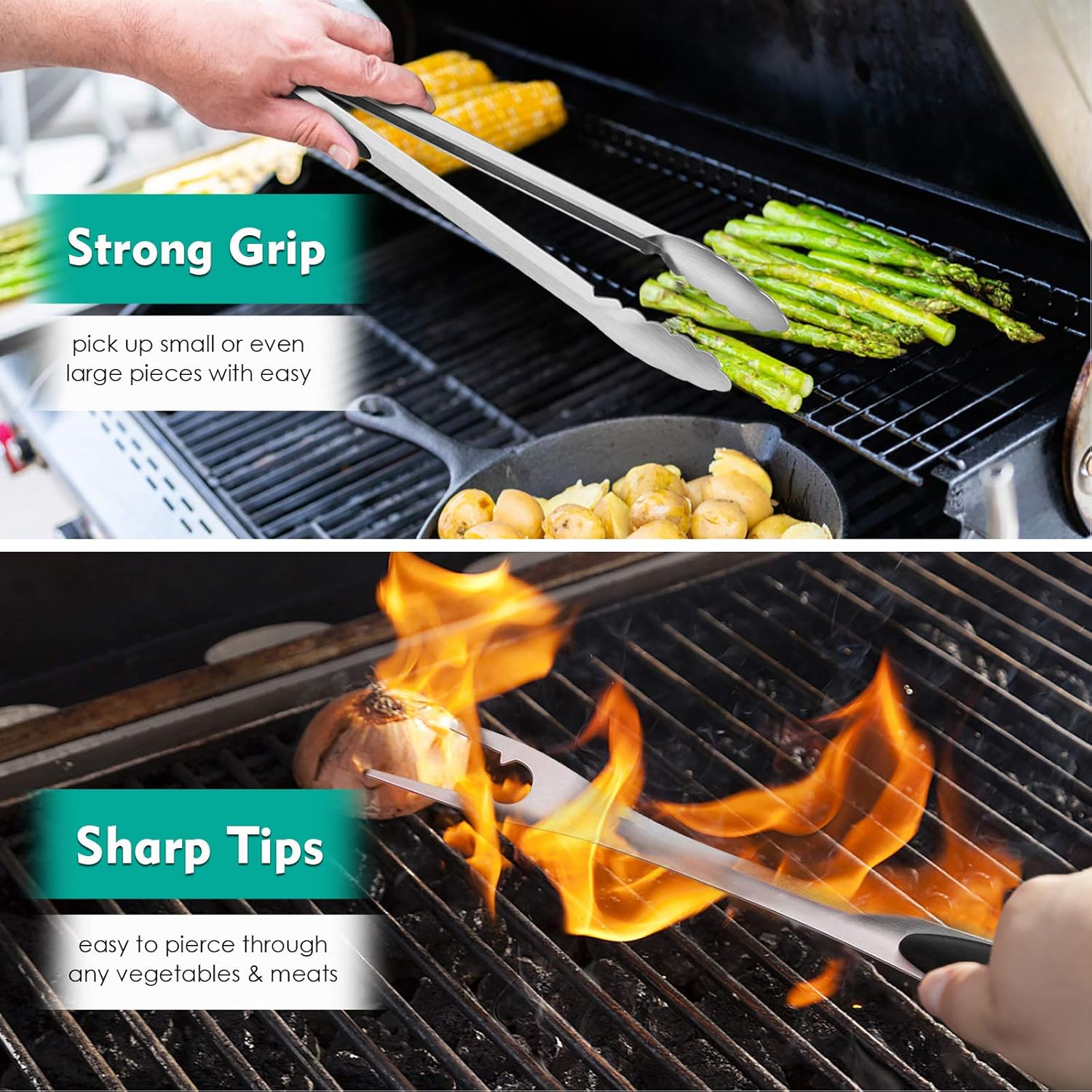 HaSteeL Grilling Utensil Set 18in, Stainless Steel BBQ Accessories Tools with Bag for Outdoor Cooking Camping, Heavy Duty Grill Spatula, Tong, Meat Fork, Basting Brush, Cleaning Brush, Man’s Gift : Garden & Outdoor