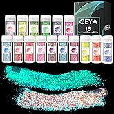 Ceya Glow in The Dark Glitter Set 18 Colors, 6.3 oz/ 180g Luminous Chunky Glitter Mix Fine Powder Flakes Fluorescent Nail Sequins for Epoxy Resin, Tumblers, Halloween Party, Festival Decor