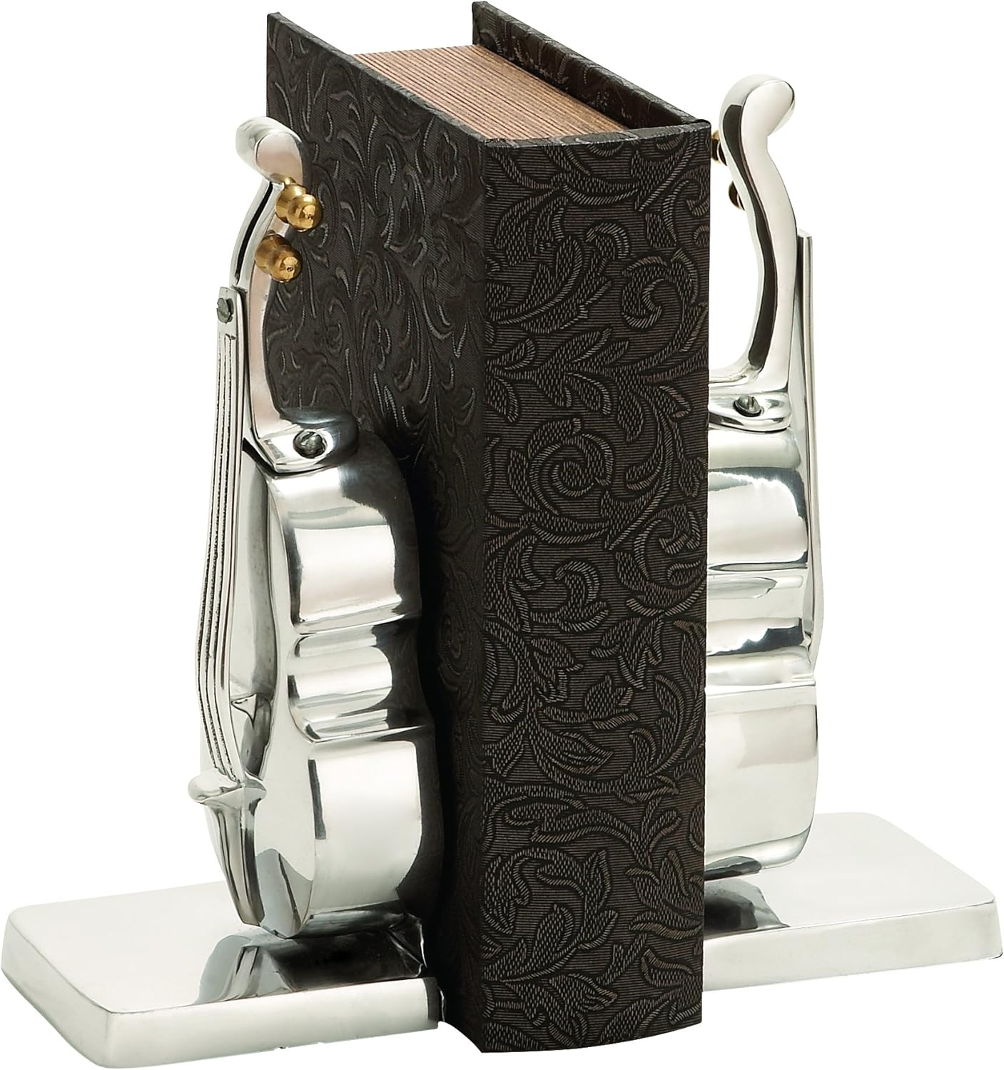 Pair of Decorative Polished Aluminum Violin Bookends Home
