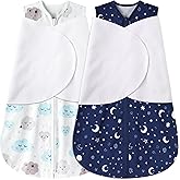 BSTOPPT Newborn Sleep Sack Baby Swaddle,3-6 Months,3-Way Adjustable Wearable Blanket,100% Rayon Cotton Swaddling sleeping bag,TOG 0.5(Clouds&Starry Sky)
