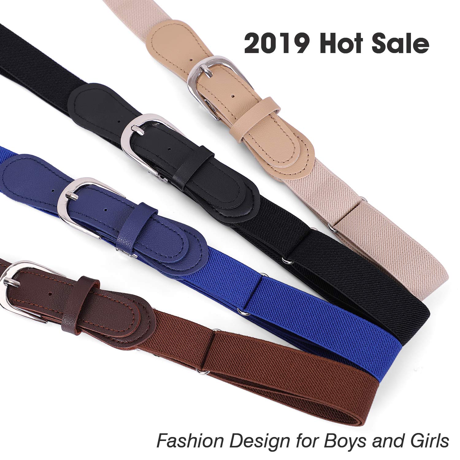 JASGOOD Kids Elastic Adjustable Belts, Stretch Belts for Boys and Girls with Leather Closure 2 Pack,Black+Coffee,Suit for Pants Size 20-28 Inches