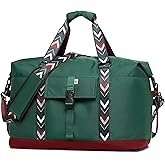 SUNNY BIRD Duffel with Utility Pouch, 40L Weekender Overnight Bag with Shoe Compartment for Travel and Sports (Greenboho)