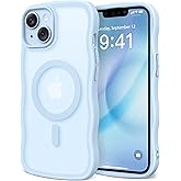 CAPRARO Cute for iPhone 13 Case & iPhone 14 Case, Compatible with MagSafe, [Curly Wave Edge] [Camera Protection] [14 FT Drop Protection] Magnetic for iPhone 13/14 6.1 Inch, Light Blue