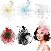 TewinEchanders 6PCS Vintage Fascinator Hats for Women - Multifunctional Feather Floral Designs in 6 Vivid Colors, Headbands for Tea Party, Weddings ， Proms and Diverse Events