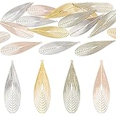 Craftdady Hollow Filigree Earring Pendants Thin Charms Etched Metal Filigree Findings Embellishments for Necklace Earring Jewelry Making DIY Crafts