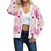 Valentines Cardigan for Women Love Heart Sweaters Valentines Long Sleeve Button Down V Neck Knit Sweater