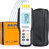 Thermocouple Thermometer, RISEPRO 4 Channel K Type Digital Thermometer Thermocouple -200~1372&deg;C/2501&deg;F Sensor HT-9815