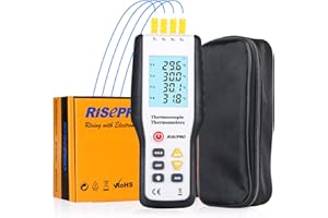 Thermocouple Thermometer, RISEPRO 4 Channel K Type Digital Thermometer Thermocouple -200~1372°C/2501°F Sensor HT-9815
