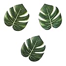 Tropical Imitation Plant Leaves 8" Hawaiian Luau Party Jungle Beach Theme Decorations for Birthdays, Prom, Events (12 Pack)