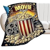 Movie Night Blanket Soft Fuzzy Fleece Popcorn Film Cinema Theater Throw Blankets Decor Cozy Warm Plush Flannel Blanket Gifts for Boys Girls Men Women Home Chair Sofa Couch Bed 50"X40"