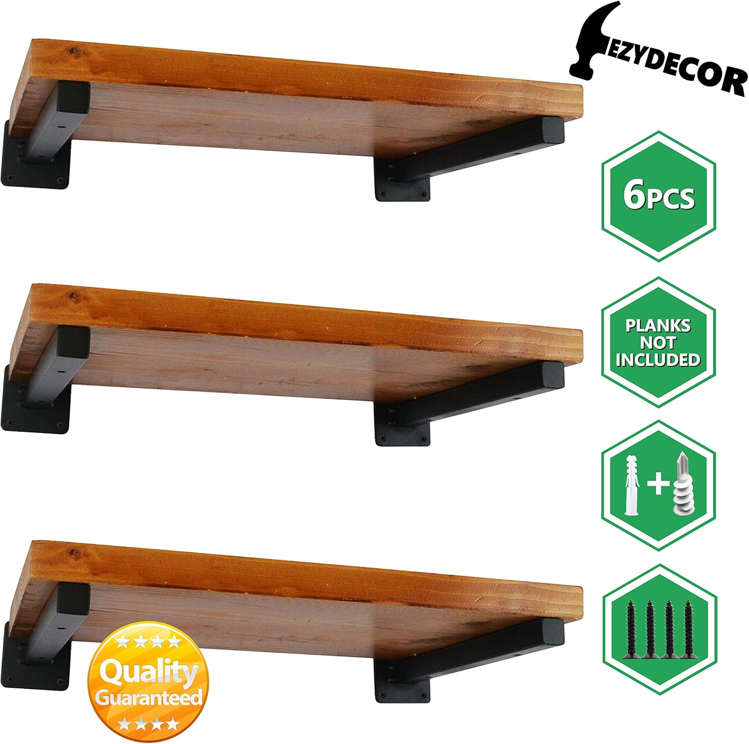 6 Pcs Floating Shelf Brackets 10 Inch Heavy Duty Wall Mounted Industrial Metal Shelf Supports: Home Improvement