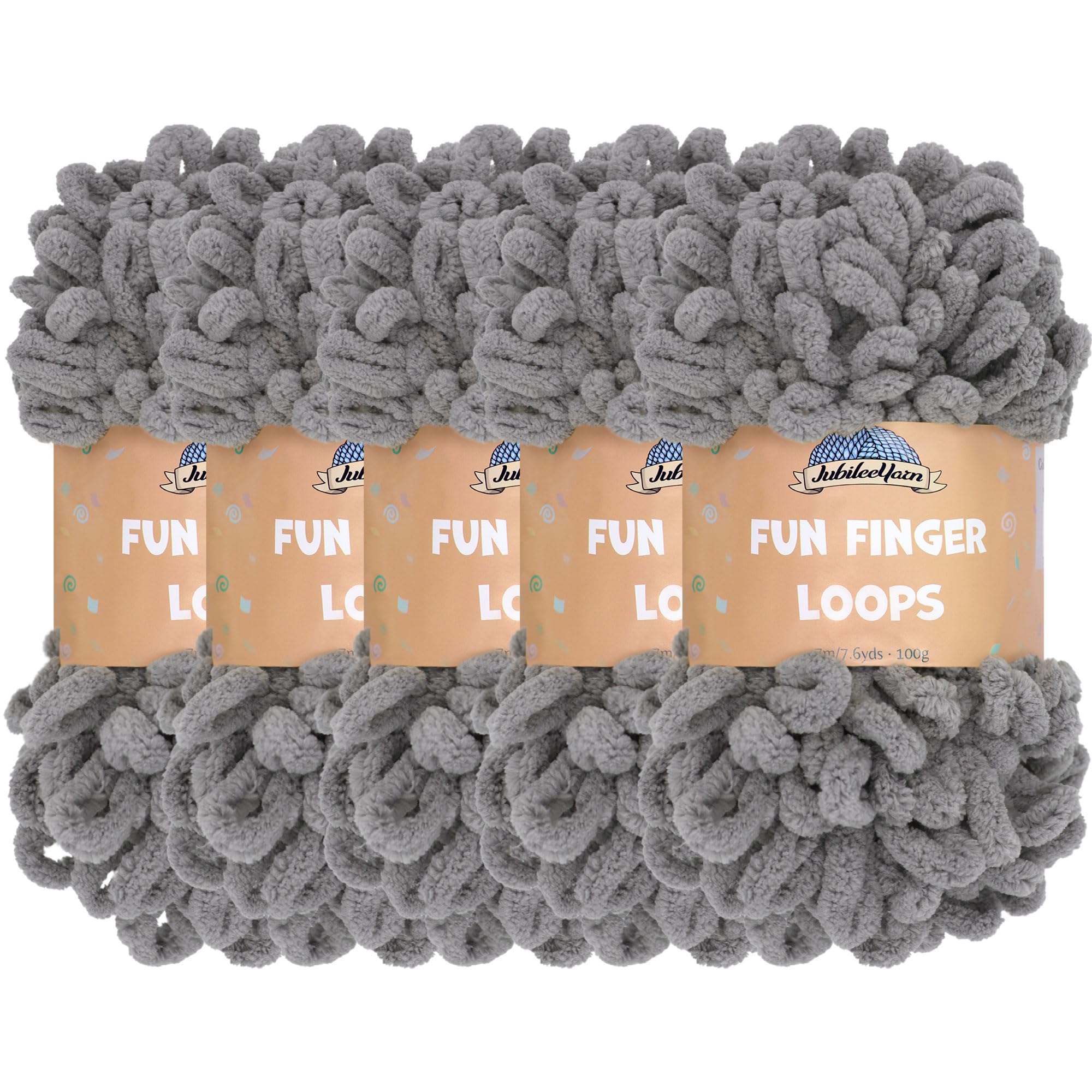 JubileeYarn Fun Finger Loops Yarn - Polyester Jumbo Weight Loop Yarn - 100g/Skein - Grey - 5 Skeins — image 1