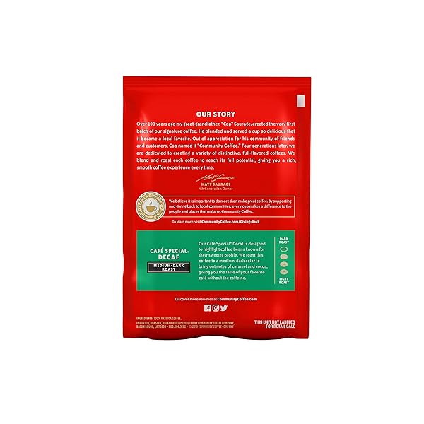 COMMUNITY COFFEE CAFÉ SPECIAL DECAF, MEDIUM DARK ROAST PRE-MEASURED COFFEE PACKS, 2.5 OUNCE EACH (PACK OF 20)