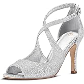 mysoft Women's Peep Toe Heeled Sandals Fashion High Heel Pumps Crisscross Strappy Elegant Prom Dress Shoes