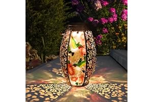 CHINZIMEI Mothers Day Gifts Solar Lanterns Outdoor Waterproof Hummingbird Garden Glass Decor Light Gifts for Women Mom Grandma Hanging Solar Lights Metal Outside for Yard, Backyard, Patio