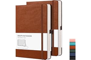 RETTACY Graph Grid Paper Notebook 2 Pack - Graph Paper Notebook with 384 Pages, Hardcover, 100 GSM Thick Graph Paper, 5.75'' × 8.38'' (Brown & Brown)