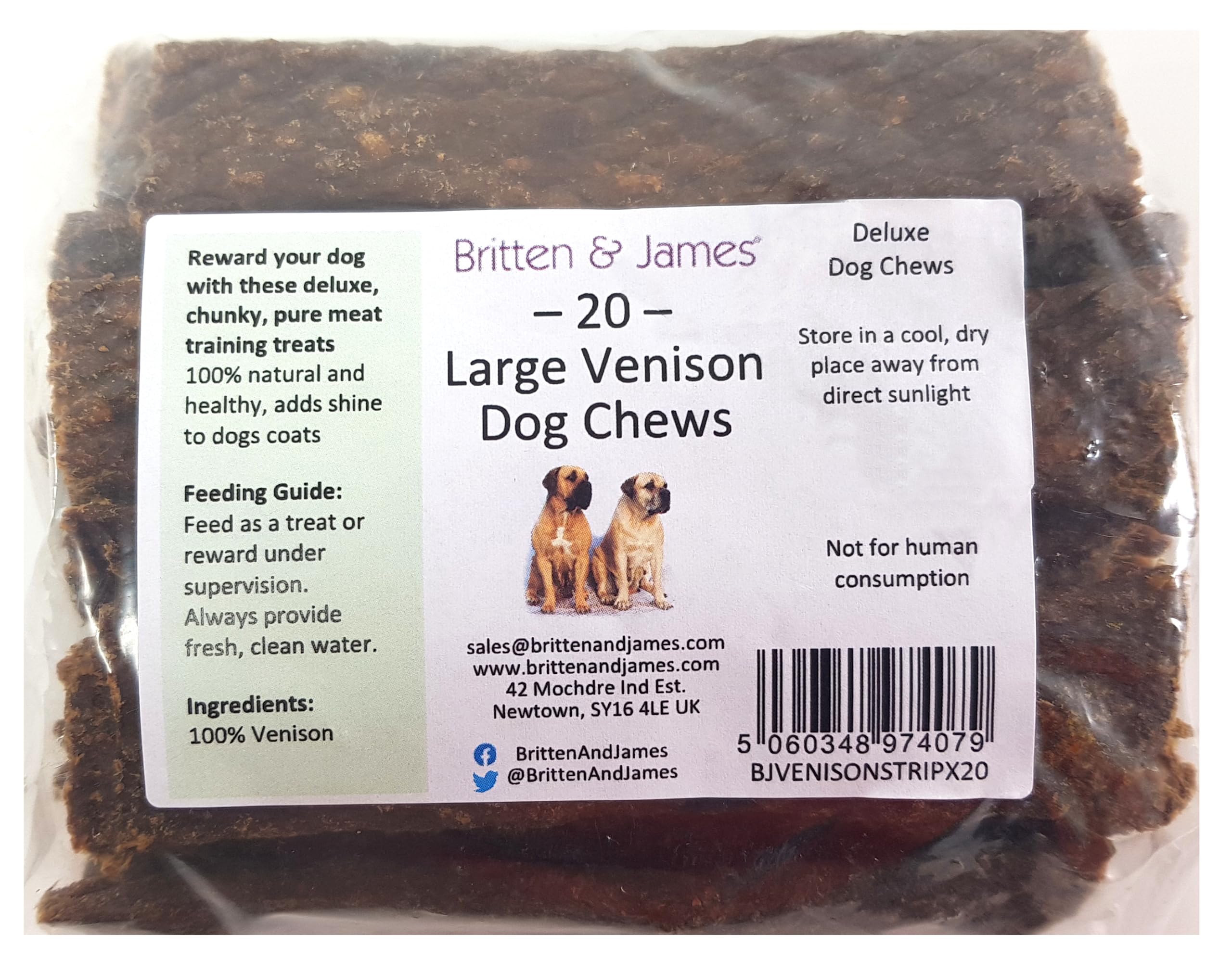 20 Venison Deluxe Dog Chews. A Healthy and Nutritious Training Treat for your Dog or Puppy - 100% Natural and Grain Free - Premium Grade Quality