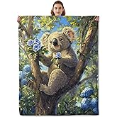 Kibue Lovely Koala Blanket - Lightweight, Soft & Cozy Flannel Plush Throw Blanket for Travel, Sofa, Bedroom, Office - Warm Decor for Adults Kids Women 60"×50"