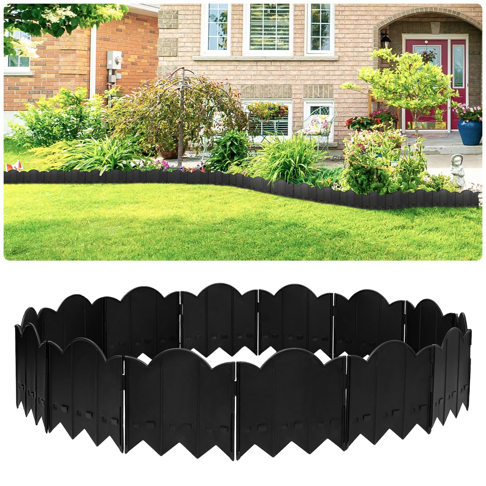 Photo 1 of 20Pcs Garden Border Edging for Landscaping: Plastic Lawn Edging Border for Garden,Flower Bed,Grass Barrier Black Edging Border 6.9 Inch Tall - (Length13ft)