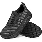 R CORD Black Non Slip Work Shoes for Women in Food Service - Water & Slip Resistant Sneakers for Restaurant Chefs and Nurses - Comfortable Standing All Day Long Zapatos Antideslizantes para Mujer