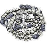 Nazareth Store Stainless Steel Silver Beaded Paracord Rosary Necklace with Rugged Cord & Pardon Cross Durable Catholic Prayer Beads Gift for Men & Women