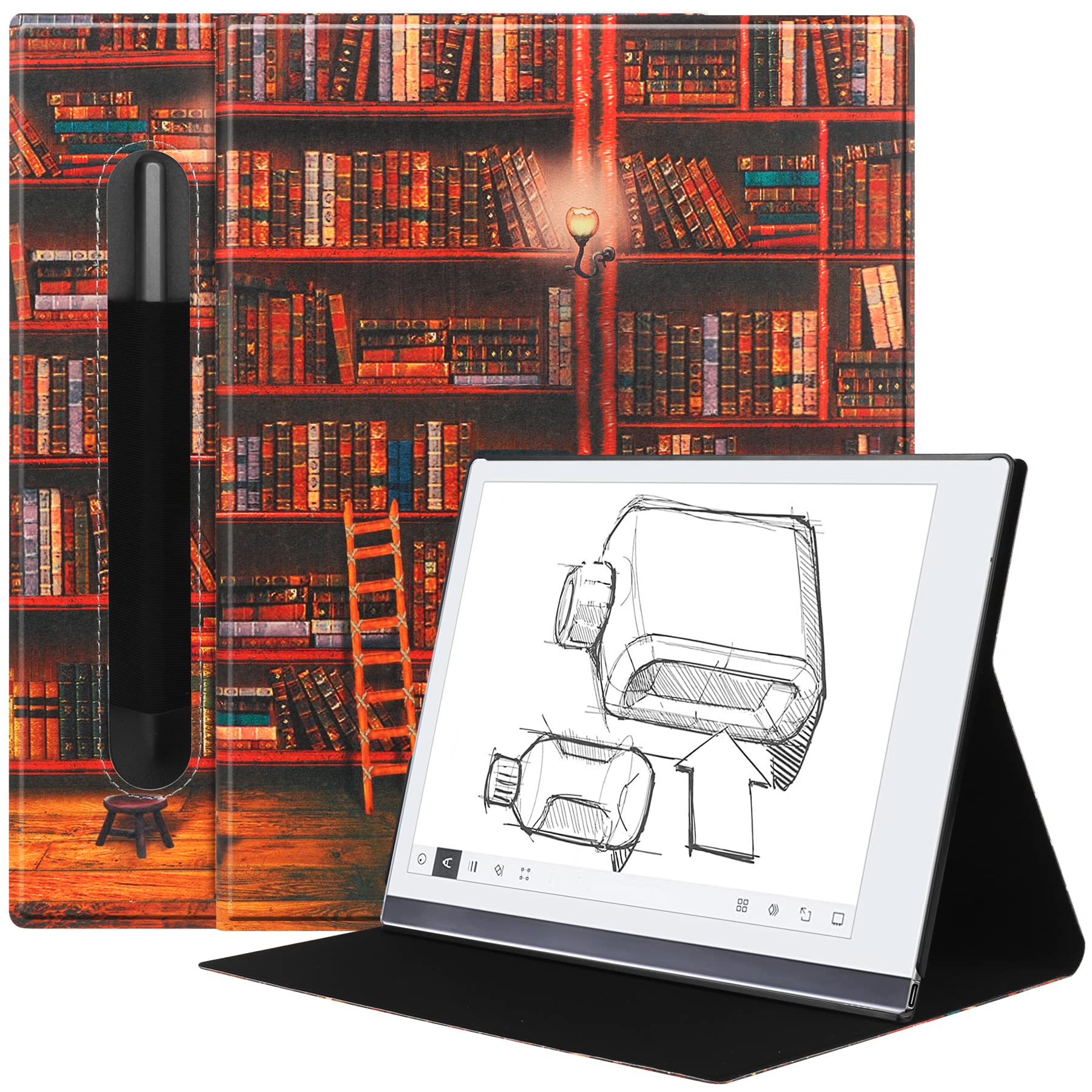 VOVIPO Ultra Slim Book Folio Leather Case With Stand and P-Pocket For Remarkable 2 10.3 2020 Released Digital Paper-Library