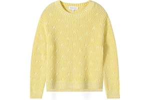 TRENDSTITCH Girls Sweaters Crewneck Long Sleeve Pullover Jumper Cotton Fall Chunky Fancy Cable Knit Sweater with Side Slit