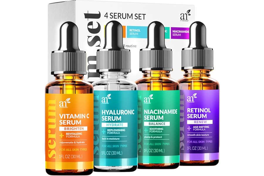 Vitamin C Serum Skin Care 4-Piece Set: Includes Retinol, Hyaluronic Acid & Niacinamide – Anti-Aging, Skin Brightening, Hydrating, Wrinkle Reduction, Dark Spot Corrector – 3-Month Supply – artnaturals