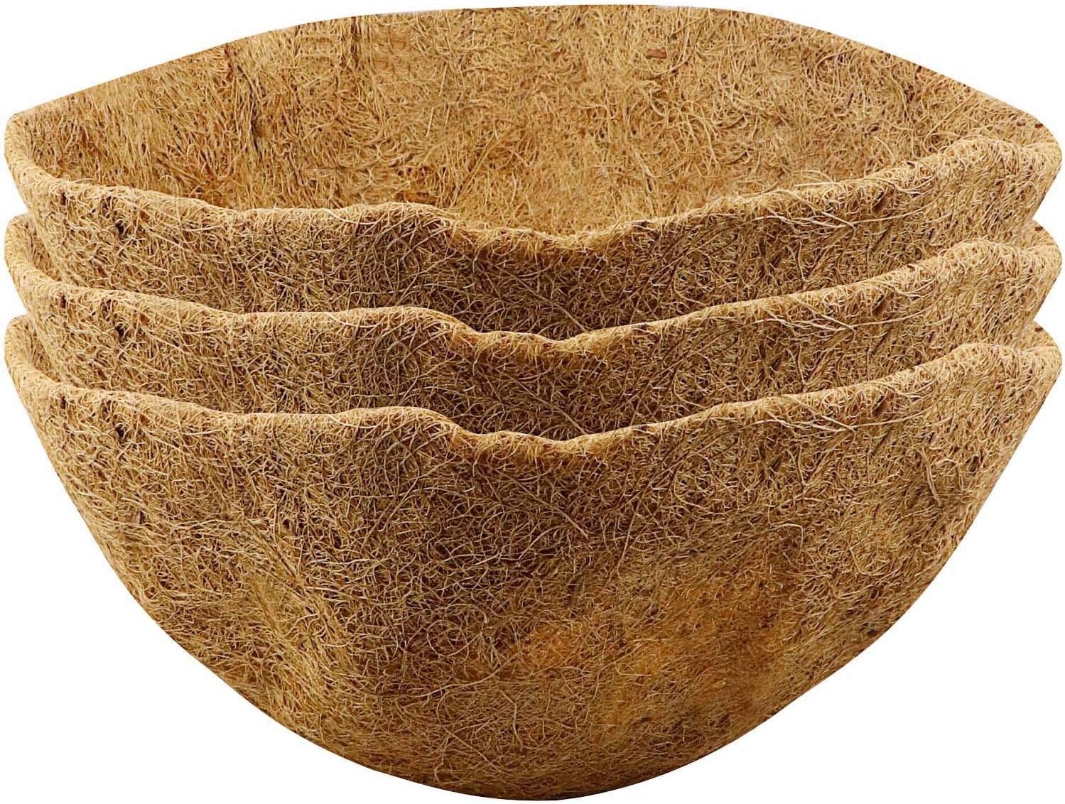 HiGift 3 Pack 14 inch Coco Liner, Replacement Coir Liner for Hanging Basket, Round Plant Basket Liners with Natural Coconut Fiber for Garden Hanging Basket and Planter Flower Pot