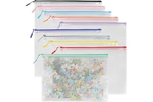 Multibey 10 Pack 10 Colors Mesh Zipper Pouch Bags, A4 Size Waterproof Plastic Zipper Pouches for Board Game Storage, Mesh Bag