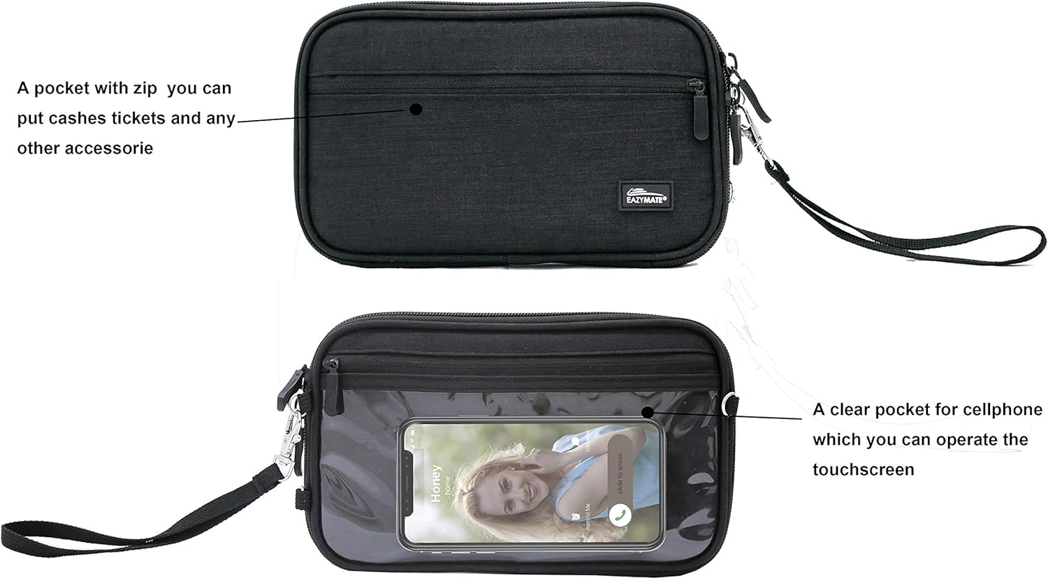  | Passport Holder Purse Organizer – Family Travel Wallet – RFID Card Holder with Phone Touchscreen Pocket - Airplane Travel Cruise Organizer – Document Small Waller – Cross Bag/Handle Wallet BLACK | Travel Accessories