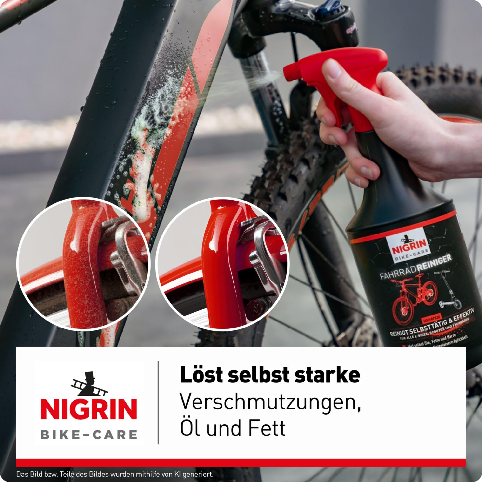 NIGRIN Bike-Care Fahrrad-Reiniger, 1000 ml Sprühflasche, Fahrradreinigung, reinigt selbsttätig und gründlich 4