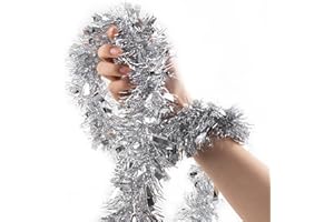 JILIMELI 26.2 Ft Tinsel Garland, Silver Holiday Metalic Decorations for Birthday, Wedding, Festivities, Halloween, Christmas, Xmas Sparkly Garlands for All-Season Indoor Outdoor Home Party Decor
