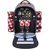 apollo walker Picnic Backpack Bag with Cooler Compartment, Detachable Bottle/Wine Holder, Fleece Blanket, Plates and Cutlery Set (2 Person, Gray)