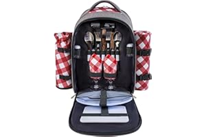 apollo walker Picnic Backpack Bag with Cooler Compartment, Detachable Bottle/Wine Holder, Fleece Blanket, Plates and Cutlery Set (2 Person, Gray)