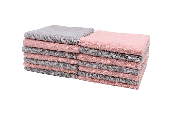 Zollner 14er-Set Abschminktücher aus Microfaser, ca. 25x25 cm, Farben 7X rosa und 7X Hellgrau