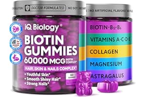 IQ BIOLOGY Hair Skin and Nails Vitamins Biotin Gummies with Collagen Keratin Astragalus Hair Skin and Nails Gummies Hair Vitamins for Hair Growth Hair Skin Nails Vitamins for Women 60 Count