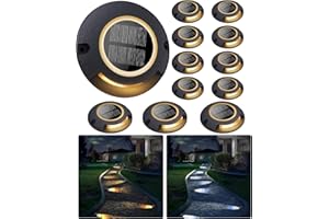 FabStyl Solar Deck Driveway Lights, 12 Pack Solar Marina Dock Lights Outdoor Waterproof IP68, 2 Colors in 1 Outdoor Driveway Marker for Warning Stair, Sidewalk, Pathway, Patio, Garden Decor